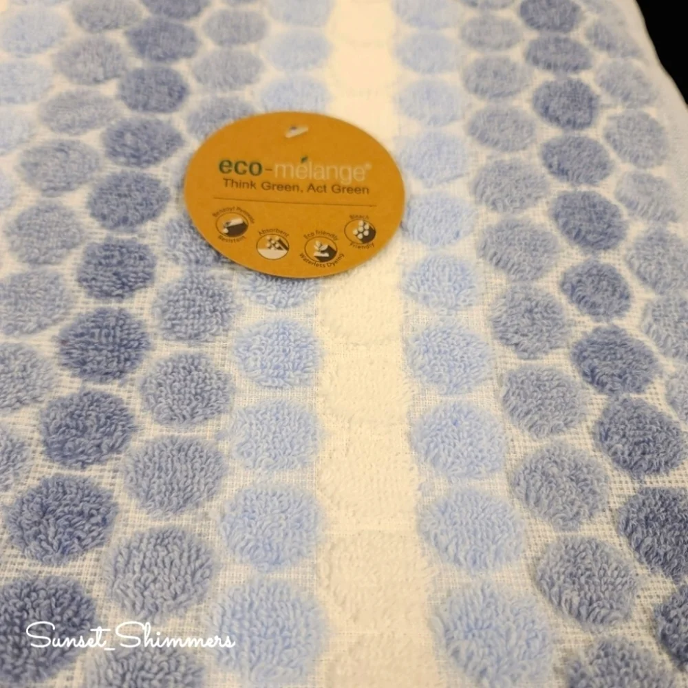 6pc ECO Melange 2 Bath 2 Hand 2 Tip Towel Set Blue Ombre Dot Stripe New